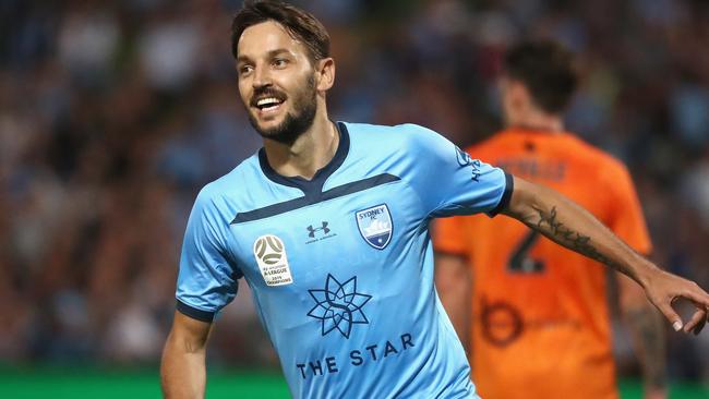 Milos Ninkovic celebrates scoring against Brisbane Roar earlier this month. Pic: AAP/Jeremy Ng).