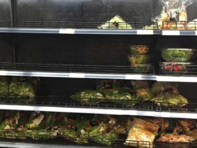 Shelves cleared out at Coles after the national recall today. Picture: Ellen Smith