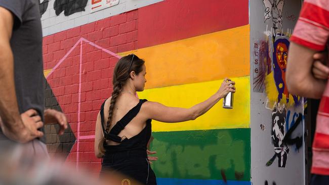 LGBTIQ+ community members are outraged after the Darwin rainbow flag mural was vandalised twice. Picture: Pema Tamang Pakhrin