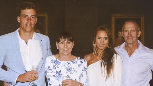 A family photo of Nick Patterson (left) with his mum, Barb, sister, Jessica, and their late father, Greg. Picture: AAP/Dean Martin