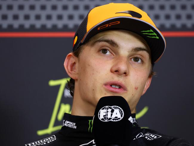 IMOLA, ITALY - MAY 18: Third placed Oscar Piastri of Australia and McLaren in the Drivers Press Conference during the F1 Grand Prix of Emilia-Romagna at Autodromo Internazionale Enzo e Dino Ferrari on May 18, 2025 in Imola, Italy. (Photo by Clive Rose/Getty Images)