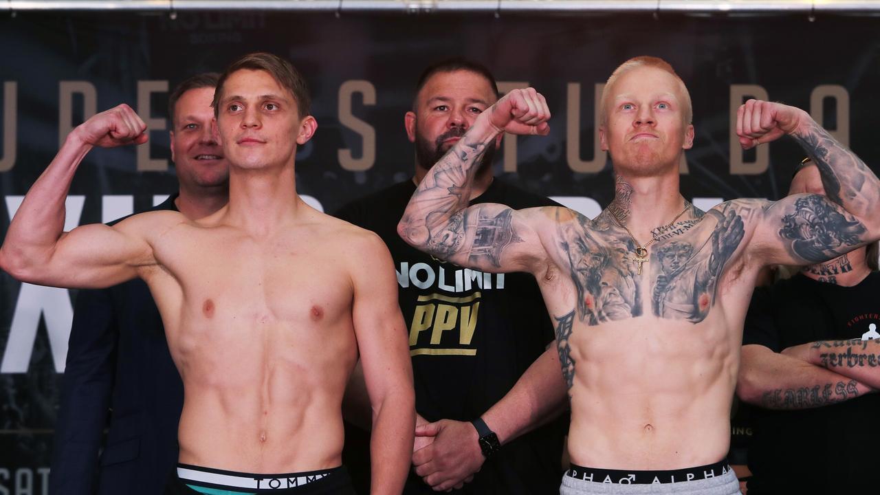 Nikita Tszyu and Darkon Dryden pose ahead of their bout. (Photo by Peter Lorimer/Getty Images