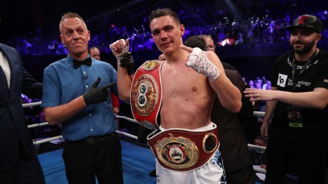 Tim Tszyu celebrates his win over Dwight Ritchie