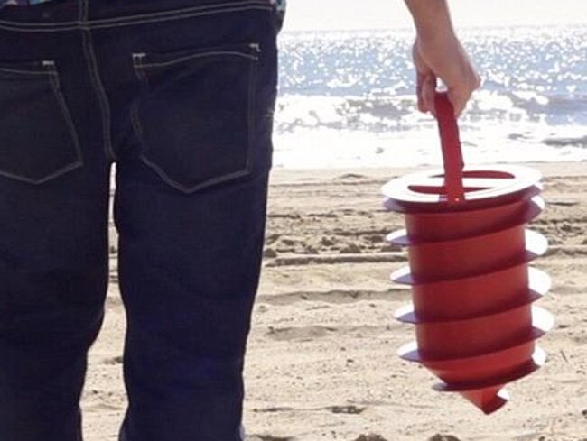 Would you use it? Beach vault that screws into the sand. Picture: Kickstarter