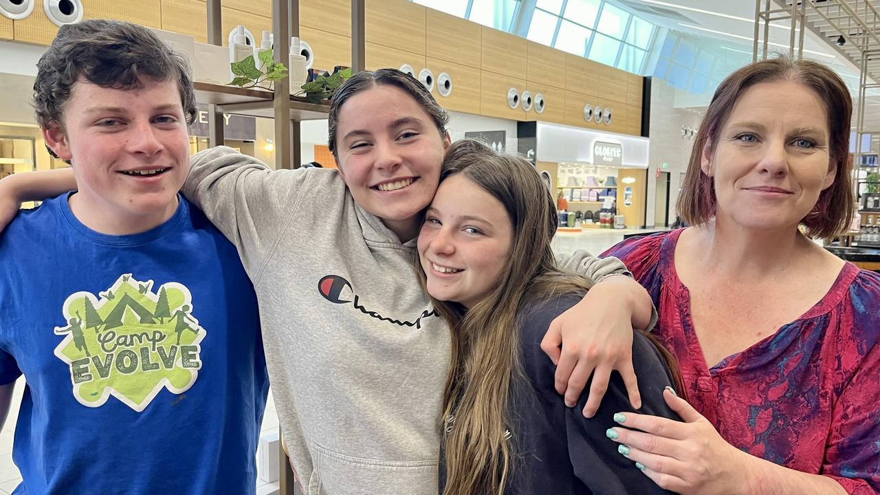 Noah, 14, Katherine, 16, Maddison, 12, and mum Tracy Davey, 47, from Adelaide. All three have autism. Mum Tracy has heart failure. SUPPLIED