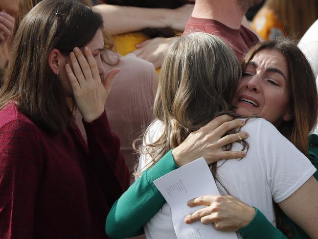 Mourners at the funeral of Dawna Ray Langford, 43, and her sons Trevor, 11, and Rogan, three. Picture: AP