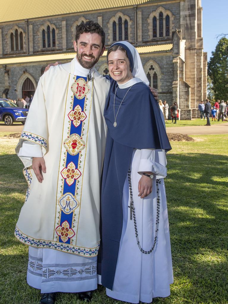 Father Nathan Webb with Sister Rose Patrick OConnor (his sister Nancy Webb). Ordination of Nathan Webb at St Pat's Cathedral. Saturday, June 25, 2022. Picture: Nev Madsen.