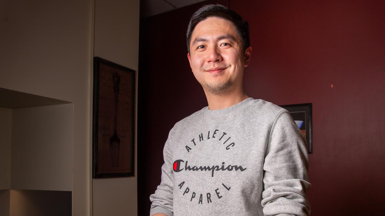 Hobart, Tasmania. Delicious 100. Pot Sticker Dumplings owner, Bruce Chen with a plate of tasty Pot Sticker, pan fried pork dumplings at the Collins Street restaurant. Picture: Linda Higginson