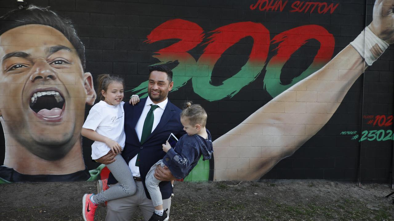 Rabbitohs legend John Sutton at the unveiling of a mural in his honour.