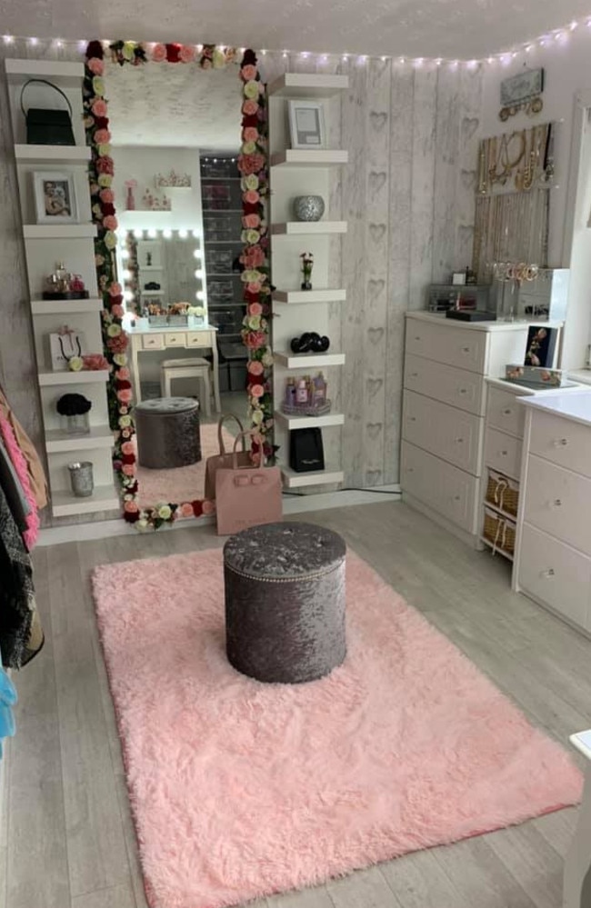 A mother transformed her two daughters’ rooms into a walk-in wardrobe after they moved out of home. Picture: Facebook/Mrs Hinch Made Me Do It