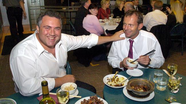 Joe Hockey and Tony Abbott dine at Portia's Place in 2004. Pic: Ray Strange.