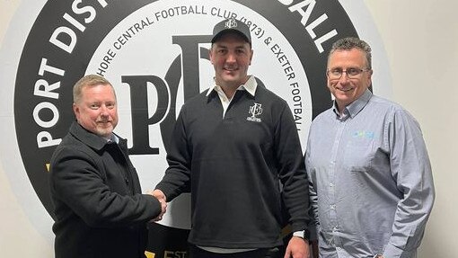 Josh Ramsey (middle) has helped to turn Port District around in season 2022 and now has them in a grand final. Picture: Port District Football Club