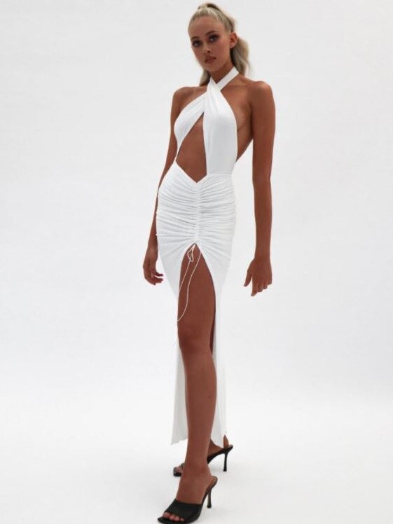 She said she couldn’t afford to buy this racy Natalie Rolt gown because it cost $560. Picture: Natalie Rolt