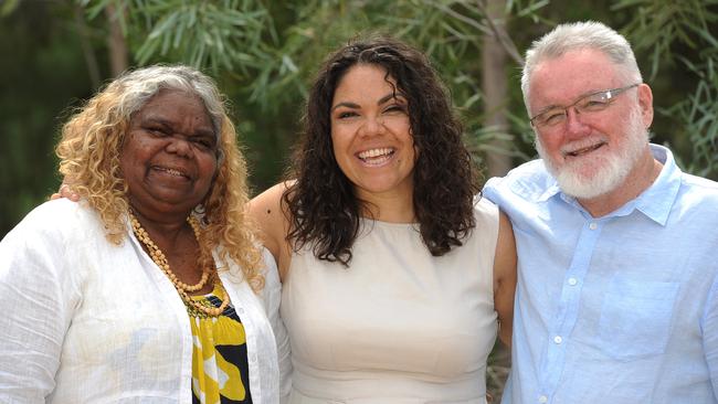 Jacinta Nampijinpa (middle) with her mum and dad Bess and David Price in Alice Springs in 2016.