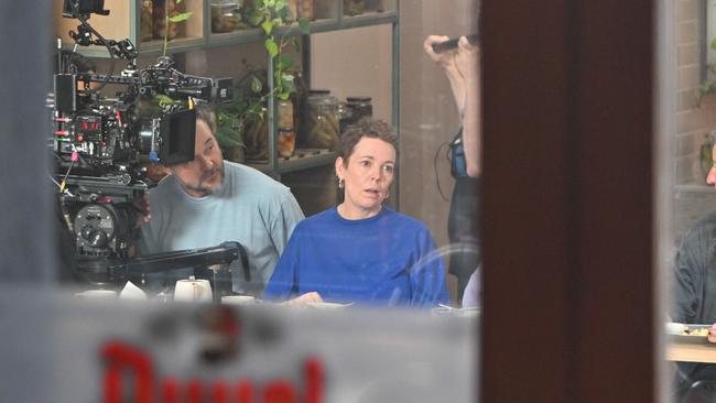 Actress Olivia Colman filming in Exchange Coffee in Vardon Ave. Picture: NCA NewsWire / Brenton Edwards