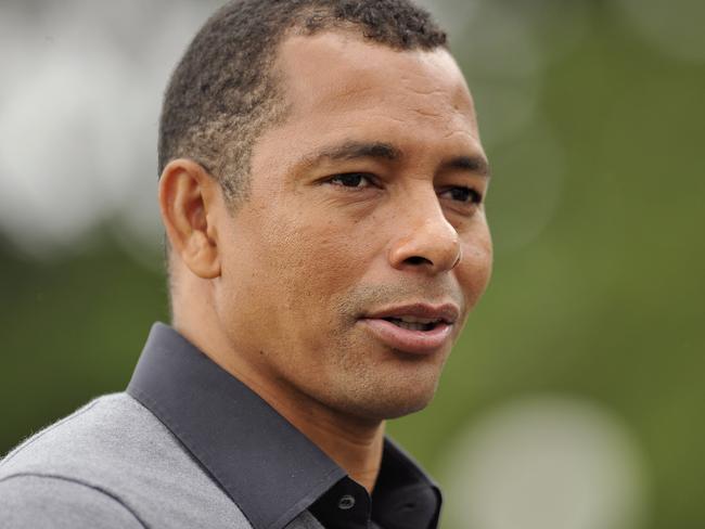 Brazilian World Cup winner Gilberto Silva speaks to the media ahead of presenting the FIFA Confederations Cup trophy, Sydney, Friday, March 17, 2017. (AAP Image/Joel Carrett) NO ARCHIVING