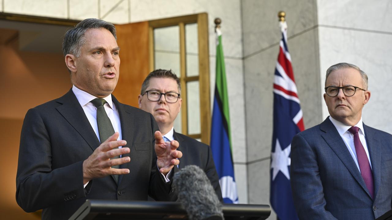 The Prime Minister, Anthony Albanese, Deputy Prime Minister and Minister for Defence, Richard Marles, Minister for Defence Industry, Pat Conroy, and the Chief of the Defence Force, General Angus Campbell hold a press conference after releasing the Defense Strategic Review at Parliament House Canberra. Picture: NCA NewsWire / Martin Ollman