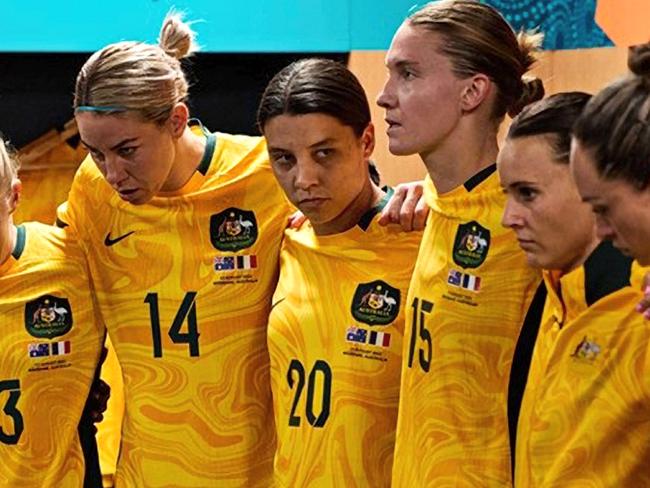 12/08/2023: Matildas Instagram picture posted on 15th August showing the team in the change rooms ahead of their triumph against France to go through to the quarter finals. (L-R) Mary Fowler, Tameka Yallop, Alanna Kennedy, Sam Kerr, Claire Hunt, Hayley Raso, Kyah Simon and Mackenzie Arnold