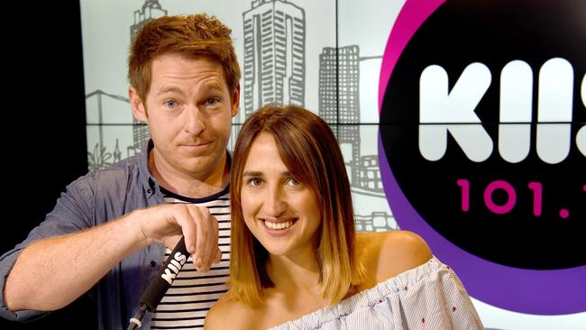 Jase Hawkins and Polly ‘PJ’ Harding host the KIIS FM Melbourne breakfast show. Picture: Nicole Garmston