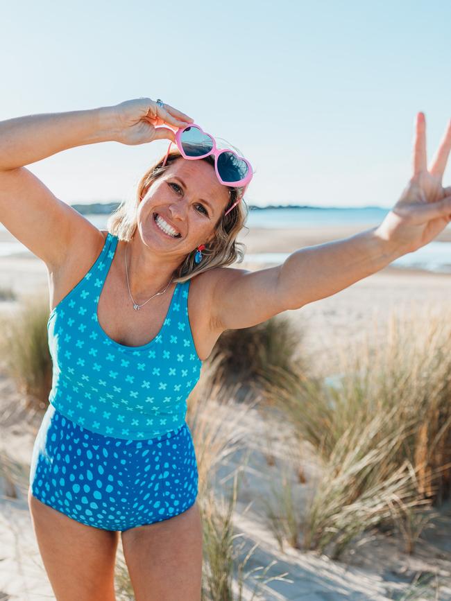 Toni Coward, founder of swimwear business Sheila May Swim. Hawley Beach, Tasmania. Picture: Moments By M