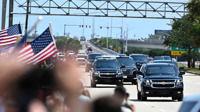 Donald Trump’s motorcade arrives at Palm Beach airport in Florida on Monday. Picture: AFP