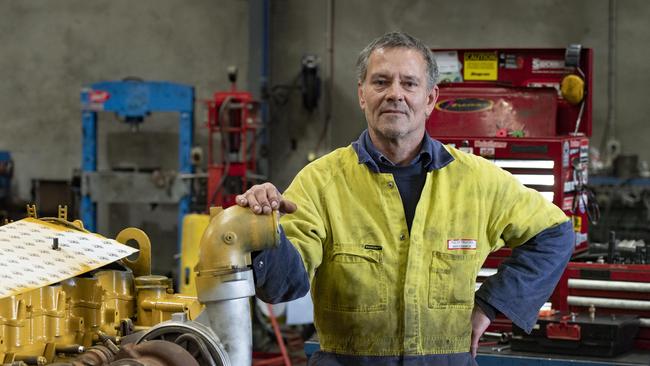 Truck mechanic Sean Teasdale is reporting an increased demand for repair work caused by Victoria’s broken regional roads. Picture: Zoe Phillips