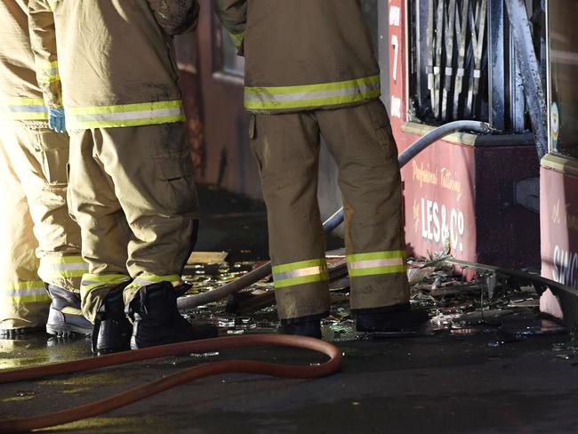 The glass window shattered in the blaze. Picture: Gordon McComiskie