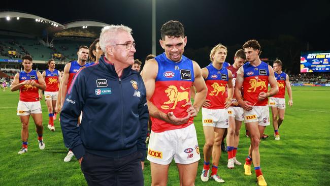 Chris Fagan is under the pump. Photo by James Elsby/AFL Photos via Getty Images.