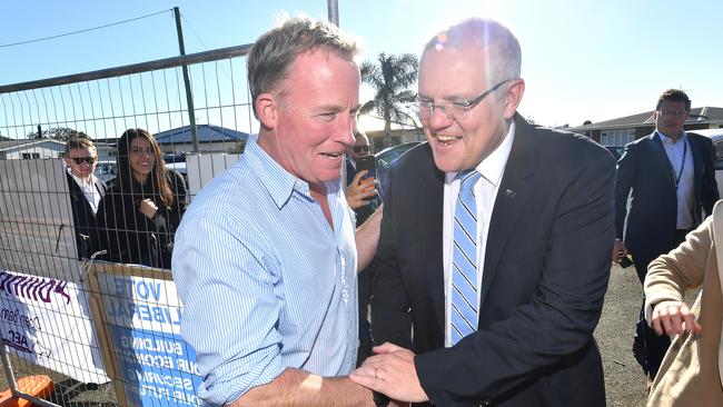 Prime Minister Scott Morrison with Tasmania Premier Will Hodgman at Ulverstone Secondary College, 20km west of Devonport, Tasmania. Picture: AAP