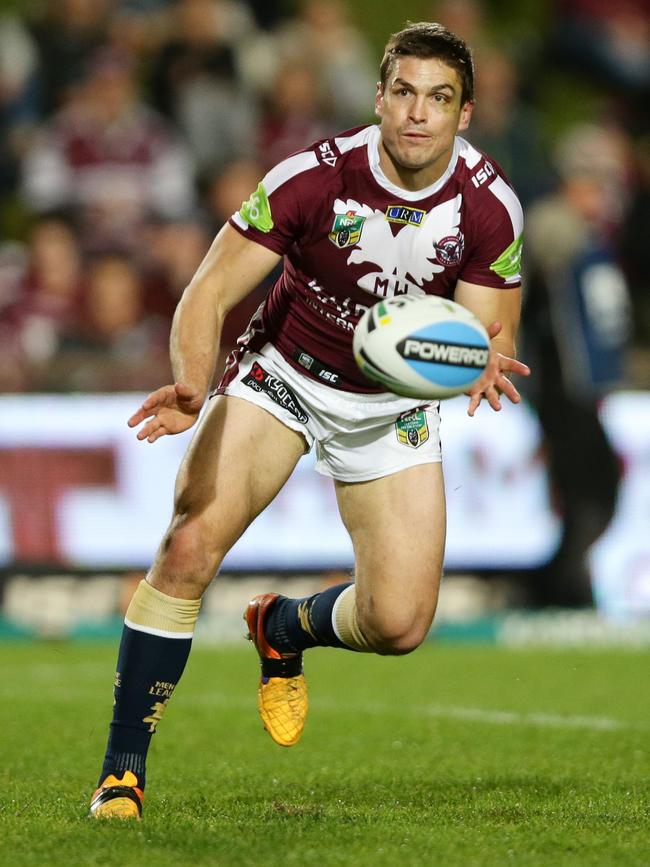 Matt Ballin passes during the NRL game between the Manly Sea Eagles and the North Queensland Cowboys at Brookvale Oval. Picture: Gregg Porteous