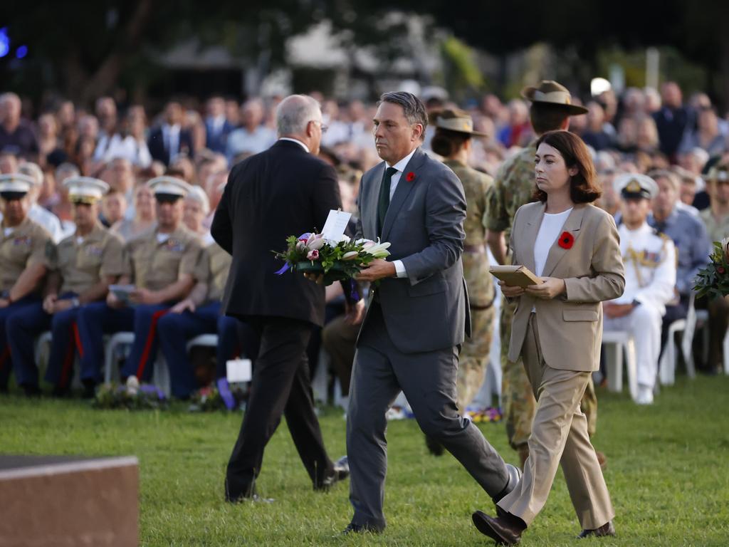 Richard Marles attended the dawn service while Anthony Albanese isolates at home in Sydney with Covid. Picture: Tim Hunter.