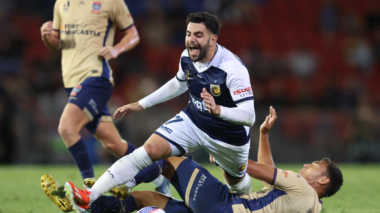 Christian Theoharous will be among the Mariners players hoping to win the A-League premiership on Wednesday night. Picture: Scott Gardiner/Getty Images