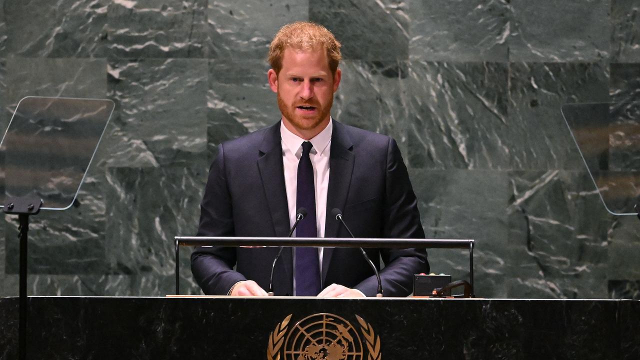 Prince Harry delivers the keynote address during the 2020 UN Nelson Mandela Prize award ceremony at the United Nations in New York on July 18, 2022. Picture: Timothy A. Clary/AFP