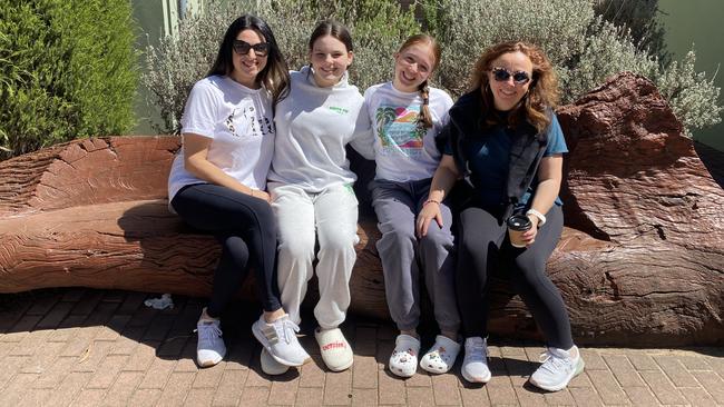 Taylor Swift fans Rosanna and Olivia Patella and Emma and Frankie Papps in Bordertown. They are driving from Adelaide to Melbourne. Picture: Jessica Dempster