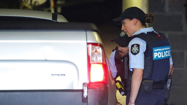 AFP officers checking a vehicle in the carpark of the CFMEU offices during a raid in November 2020. Picture: NCA NewsWire/Gaye Gerard