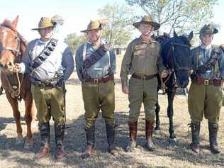 TROOP MEMBERS: Molly, Trooper Paul Johnston, Troop Sergant Wayne Brown, Coropral Ron Stehn, Sydney and Trooper Nikki Olzard of the Mt Morgan 5th division Australian Light Horse brigade. Picture: Jann Houley