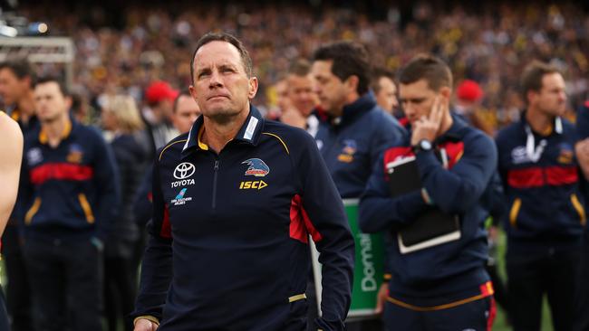 Crows coach Don Pyke looks on after the 2017 grand final loss to Richmond