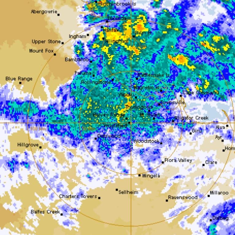 Rain heading south toward Townsville on Friday morning.