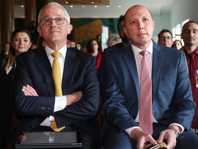 PM Malcolm Turnbull and Home Affairs Minister Peter Dutton attending a Refugee Week Event at Parliament House in Canberra. Picture Kym Smith