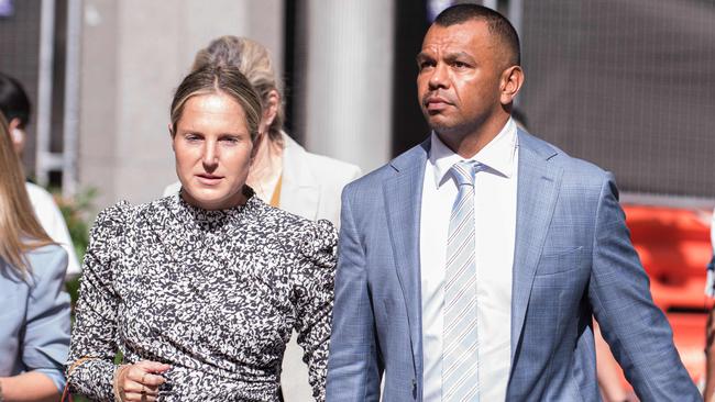 Kurtley Beale and wife Maddi arrive at the Downing Centre District Court in Sydney. Picture: NCA NewsWire / Flavio Brancaleone