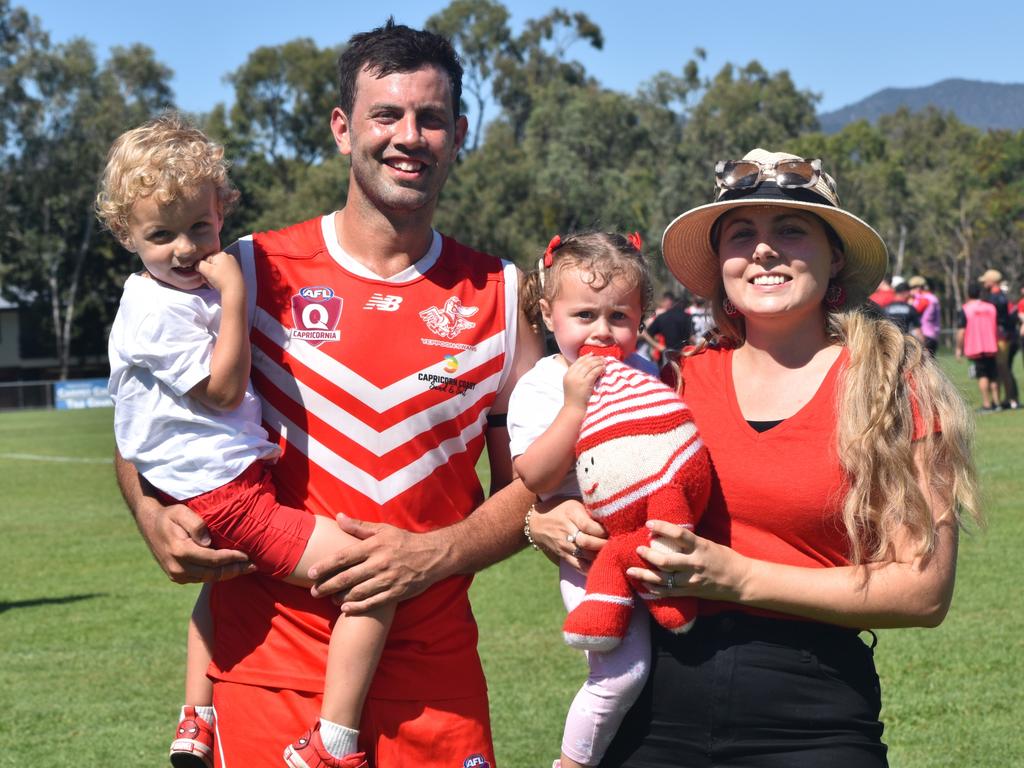 The Van Rooyen family - Lewis, Grant, Adriana and Ruby - at the AFL Capricornia senior grand final day at Stenlake Park, Rockhampton, on August 31, 2024.