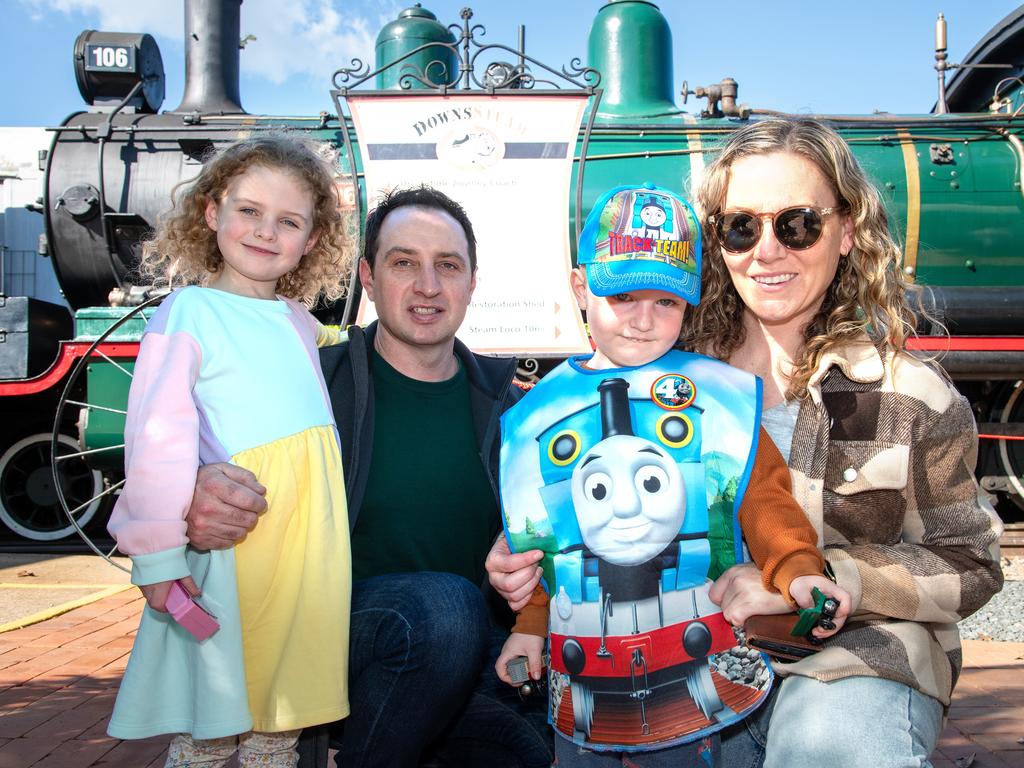 Celebrating his birthday with a steam train ride, Luke Quade is a keen train enthusiast. Luke and his family were passengers on the "Pride of Toowoomba" at Drayton Station, Lyla, Wayne, Luke and Emma Quade. Saturday May 18th, 2024 Picture: Bev Lacey