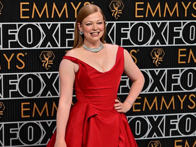 Australian actress Sarah Snook arrives for the 75th Emmy Awards at the Peacock Theatre at L.A. Live in Los Angeles on January 15, 2024. (Photo by Frederic J. Brown / AFP)