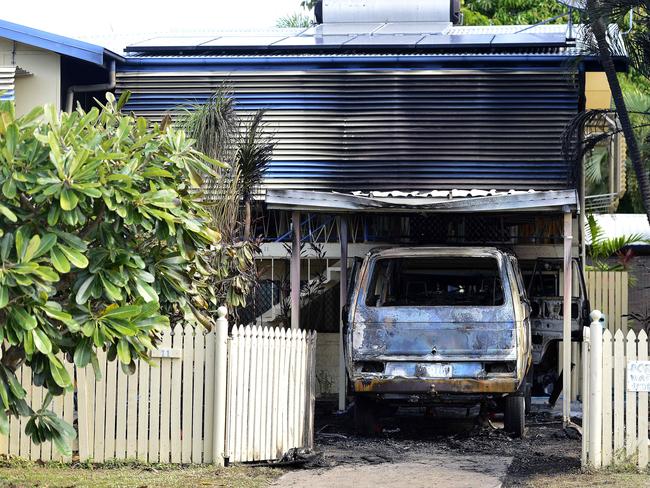 Emergency services needed to work quickly to prevent a car fire from damaging a home after being called to a car fire on Yoolantie St, Vincent. PICTURE: MATT TAYLOR.