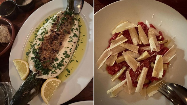 Bar Vincent's King George whiting, left, and steak tartare. Pictures: Supplied