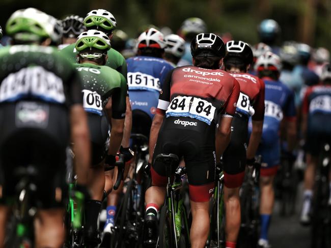 The Herald Sun Tour peleton pushes towards Churchill from Wonthaggi. Picture: Michael Klein