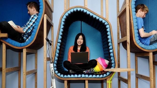 Janette Chiu and fellow interns working at Google’s Pyrmont HQ. Picture: John Appleyard