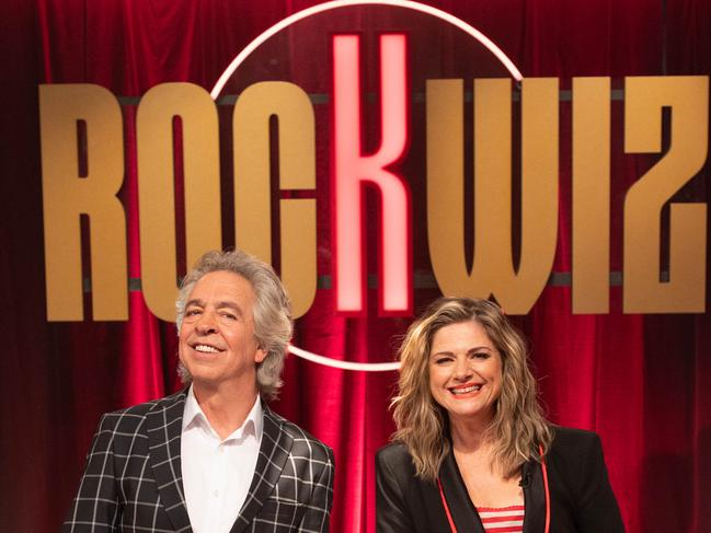 Hosts Brian Nankervis and Julia Zemiro on the set of Foxtel's reboot of RockWiz.