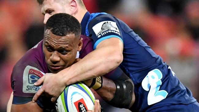 Queensland’s Samu Kerevi in action against the Blues on Friday night. Picture: AAP