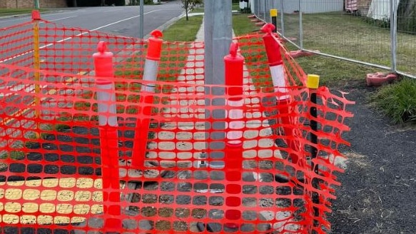 The light pole in the middle of the footpath in Yeronga, which a Council committee heard at May 28's meeting was "not finished yet''. Picture: Facebook/Nicole Johnston